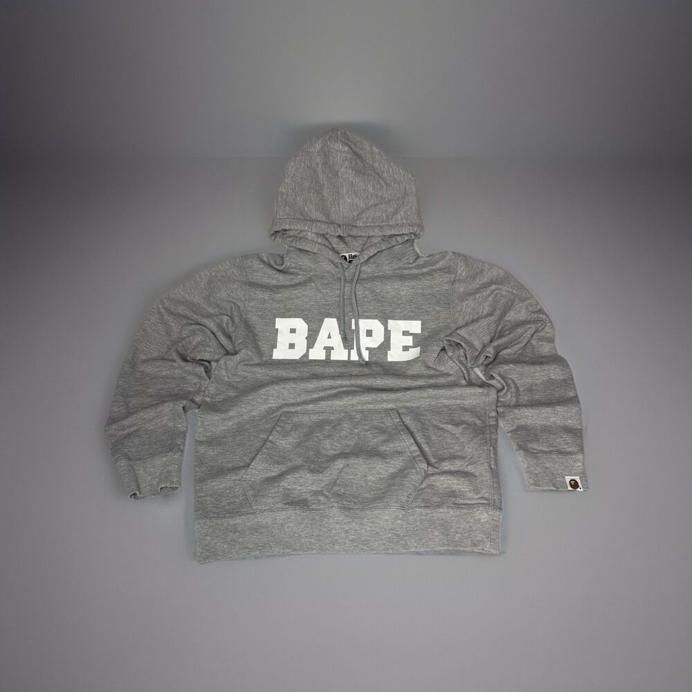 BAPE A Bathing Ape Spellout Logo Hoodie Gray Size Small Streetwear